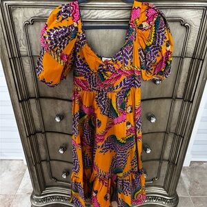 FARM RIO. Vibrant Multicolor Puff Sleeve Dress